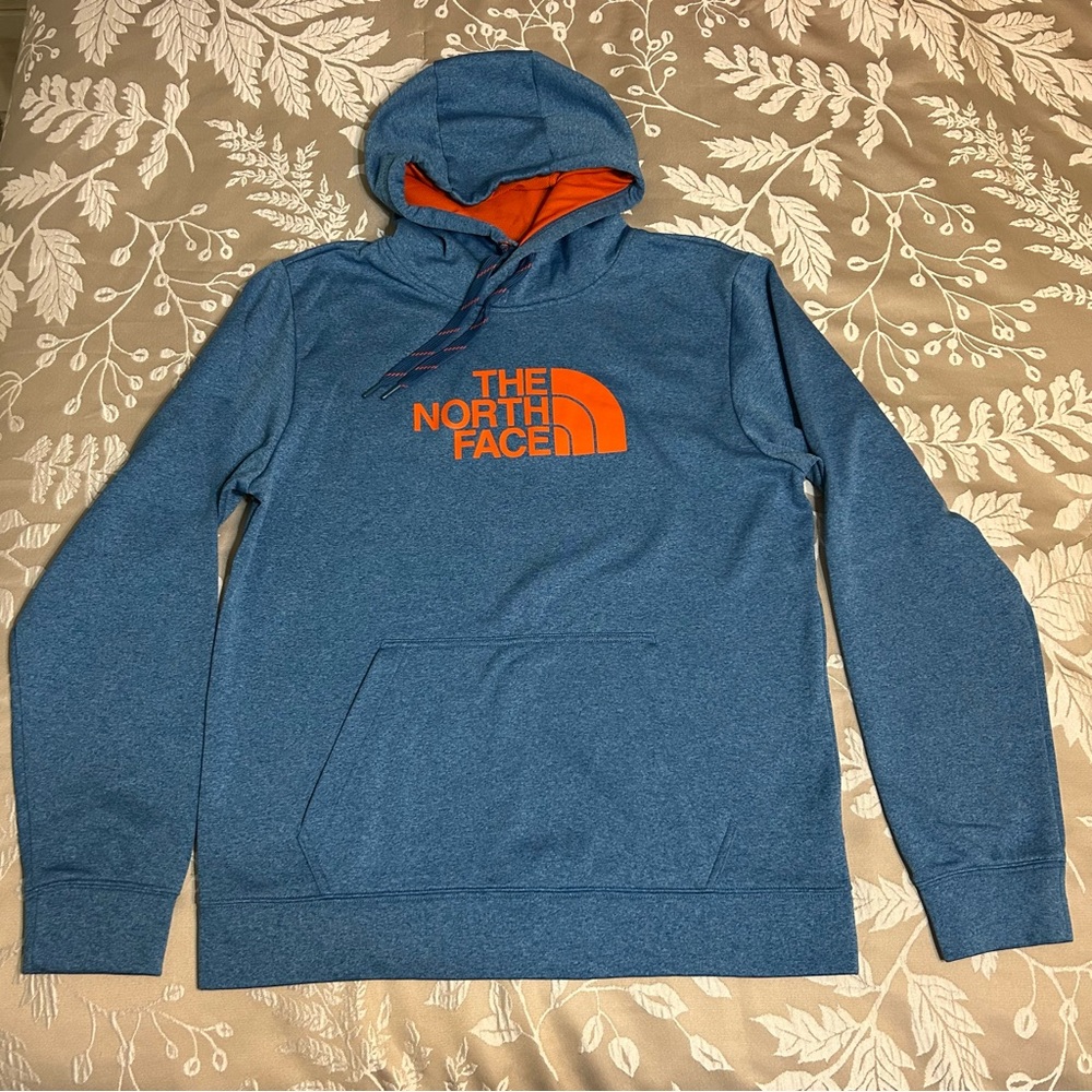 The North Face Hoodie Men's L Blue Orange Sweatshirt Long Sleeve Half Dome